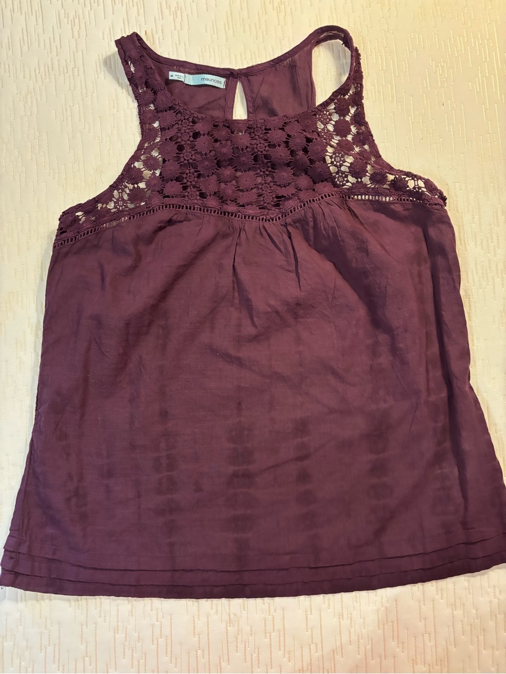 Maurices Plum Crochet Yoke Tank Top